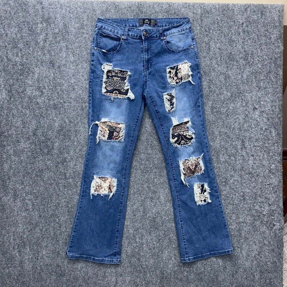 Rebel Vengeance jeans bootcut men's 30 30x30 distressed patches